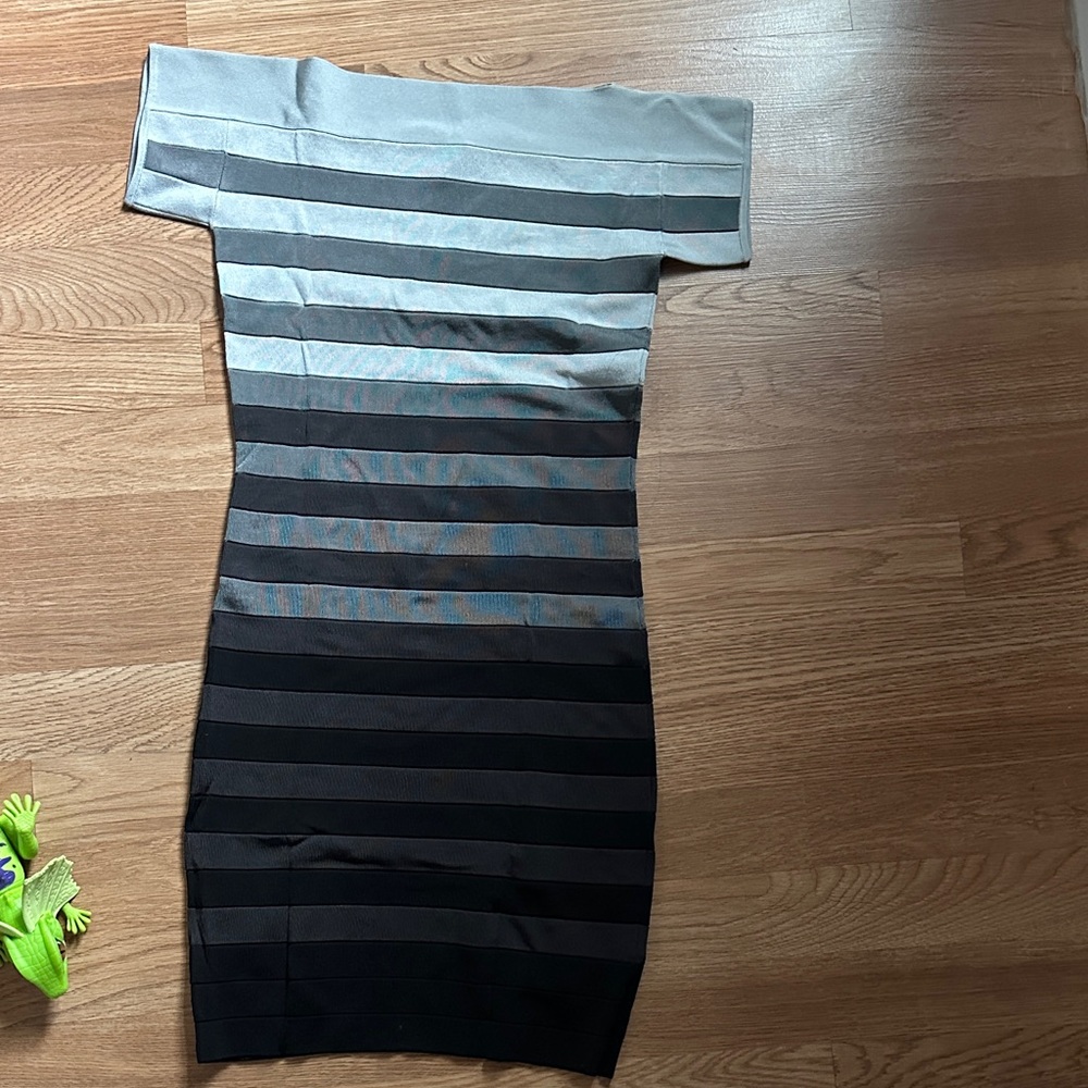 French Connection Striped Mini Dress in Gray and Black